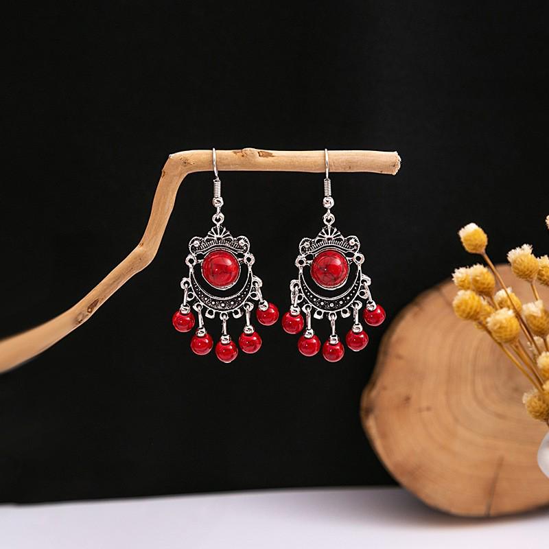 Elegant Bohemian Tassel Stud Earrings - Retro Ethnic Dangle Design