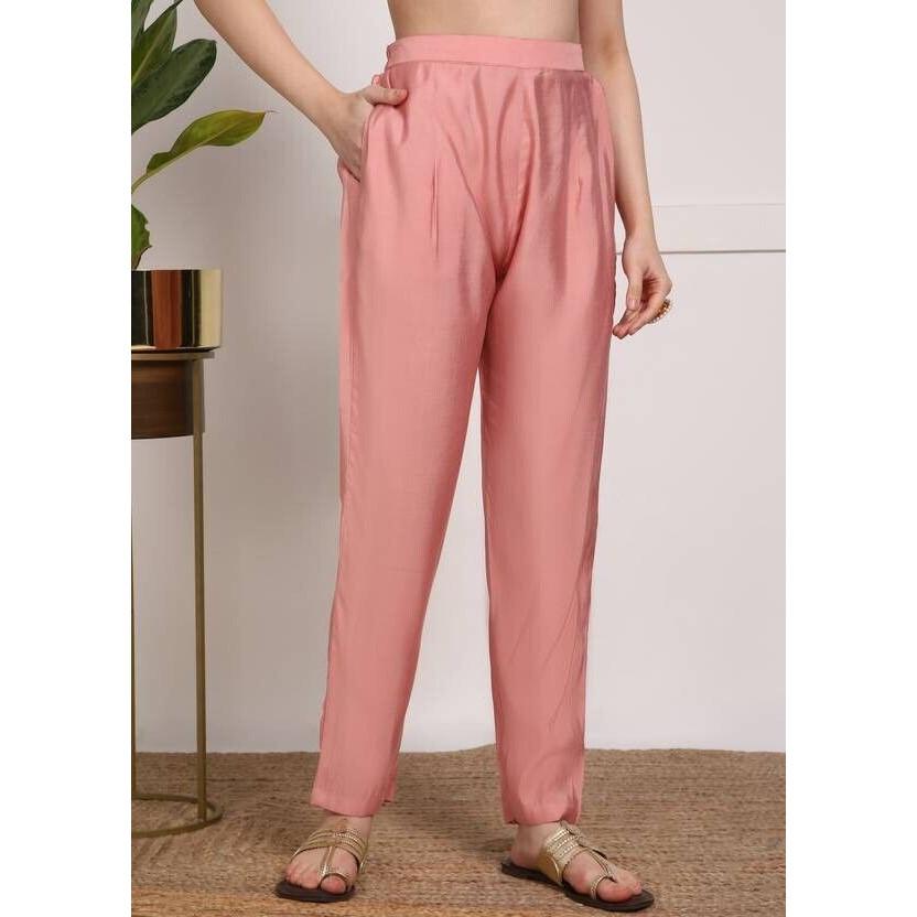 Indian Women Pure Silk Kurti Pant Dupatta Set Embroidered Salwar Kameez Party VF-20155