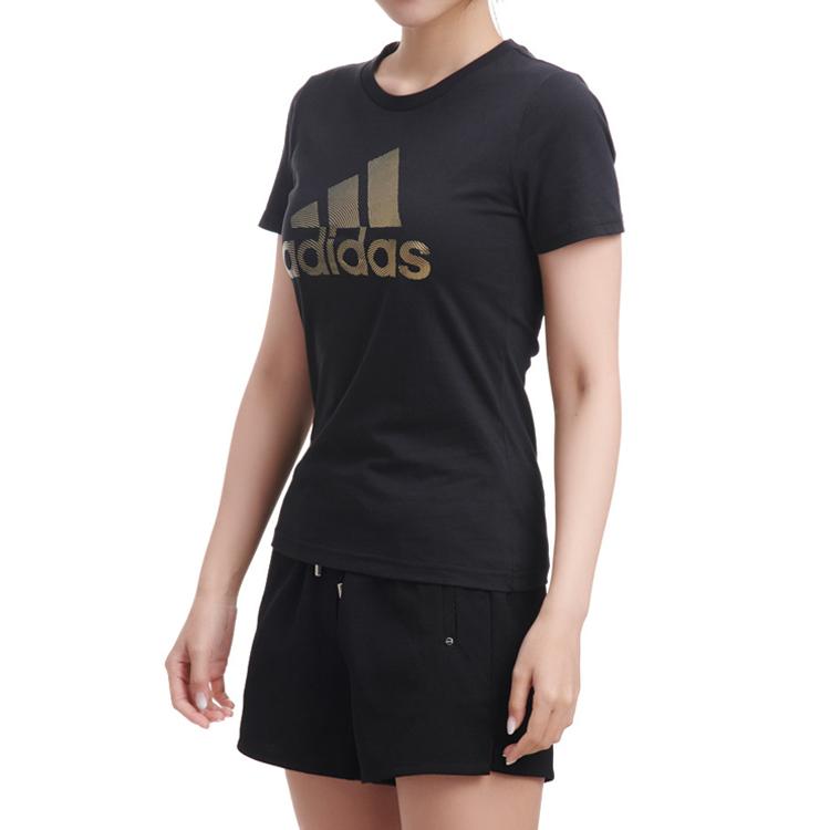 Adidas Foil Print Round Neck Sports T-Shirt Women Tops Black DW5723