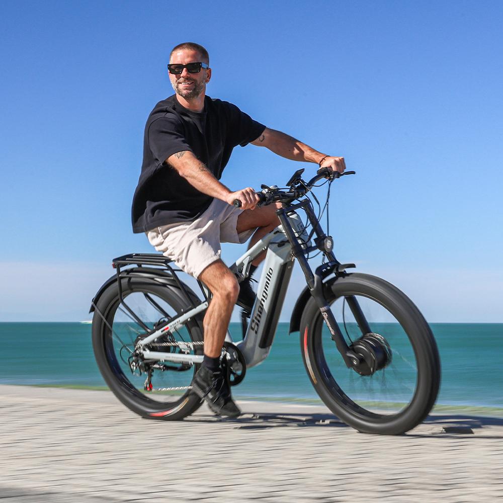 Shengmilo S600 E-Mountainbike für Erwachsene, 2000 W, für Herren, mit zwei Motoren, 48 V, 17,5 Ah, 840 Wh Akku, 26 Zoll breite Reifen, Herren-Elektrofahrrad