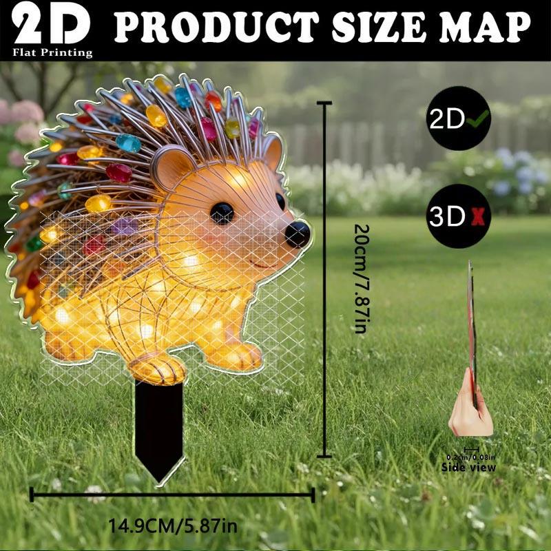 2D Flat Luminous Hedgehog Garden Decoration Ground Plug, Outdoor Courtyard Garden Lawn Decoration Ornament, Garden and Flower Bed Decoration Pile