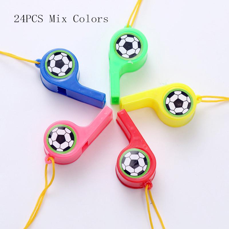 24Pcs Colorful Plastic Whistles with Lanyards for Party Favors, Sports & Emergency Supplies
