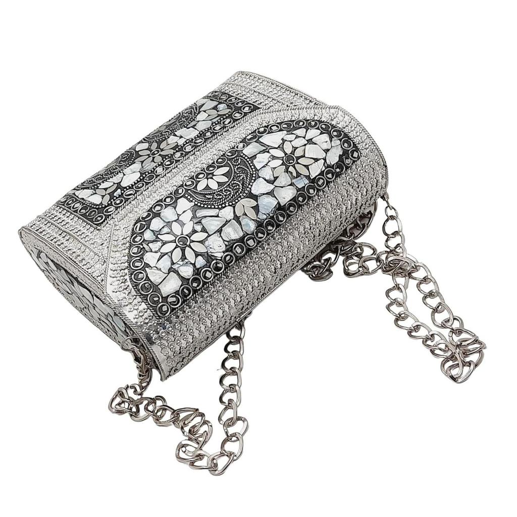 Handmade Square mosaic metal bag Women/Girls Bridal metal clutch party sling bag