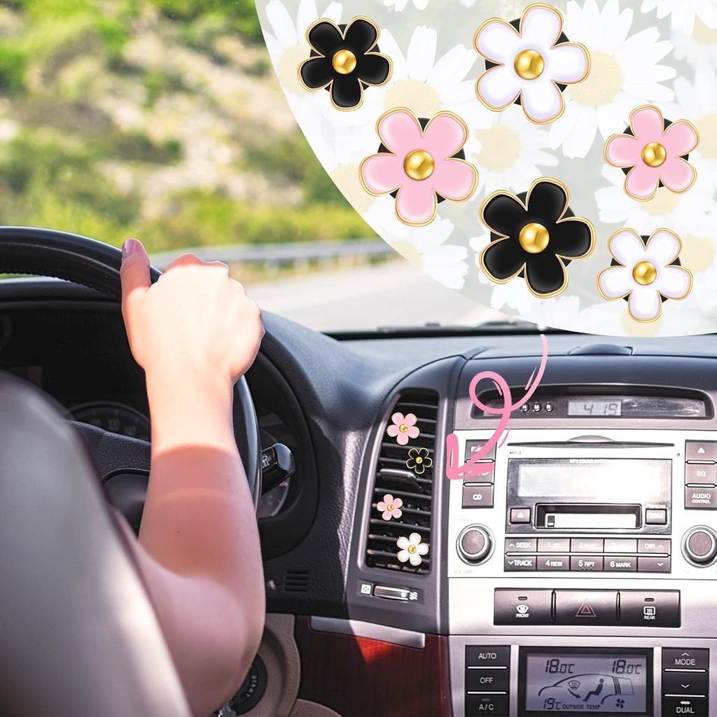 Frienda 6 Pcs Daisy Flower Air Vent Clip Accessories Air Conditioning Outlet Clip Car Air Freshener Dashboard Accessories Charm Car Inter Decor(3 cm,
