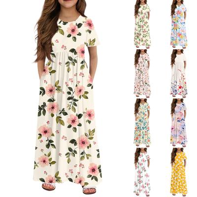 Girls' Long Summer Dress - Short Sleeve Pocket Maxi Dress For 4-14Y