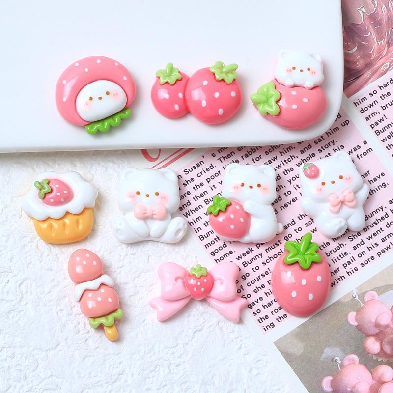 Cute Strawberry Animal Cartoon Resin Ornaments for Hair Clips, Shoes, and Accessories.