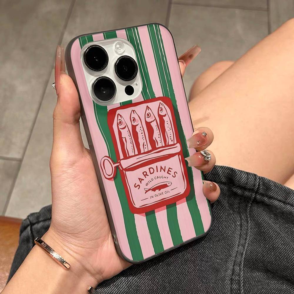 Sardines Fish Phone Case For IPhone 11 12 13 14 15 16 17 Pro Max PLUS Pro Wave Corrugated Silicone Case
