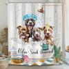 Cute Cat And Dog Shower Curtain, Cartoon Corgi Pet Pattern Fabric Bath Decor With 12 Hooks For Kids Bathroom Bathtub, 1Pc