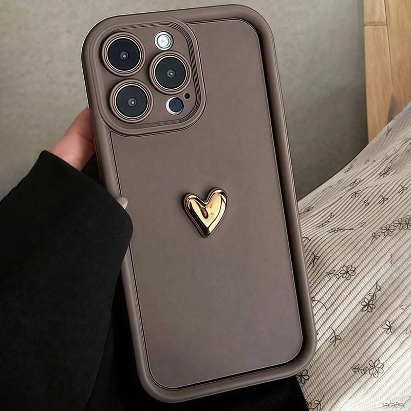 Cute 3D Golden Heart Soft Protective Phone Case For iPhone 17 16 15 14 13 12 11 Pro Max XS X XR 7 8 Plus 16E 17 Air Cover