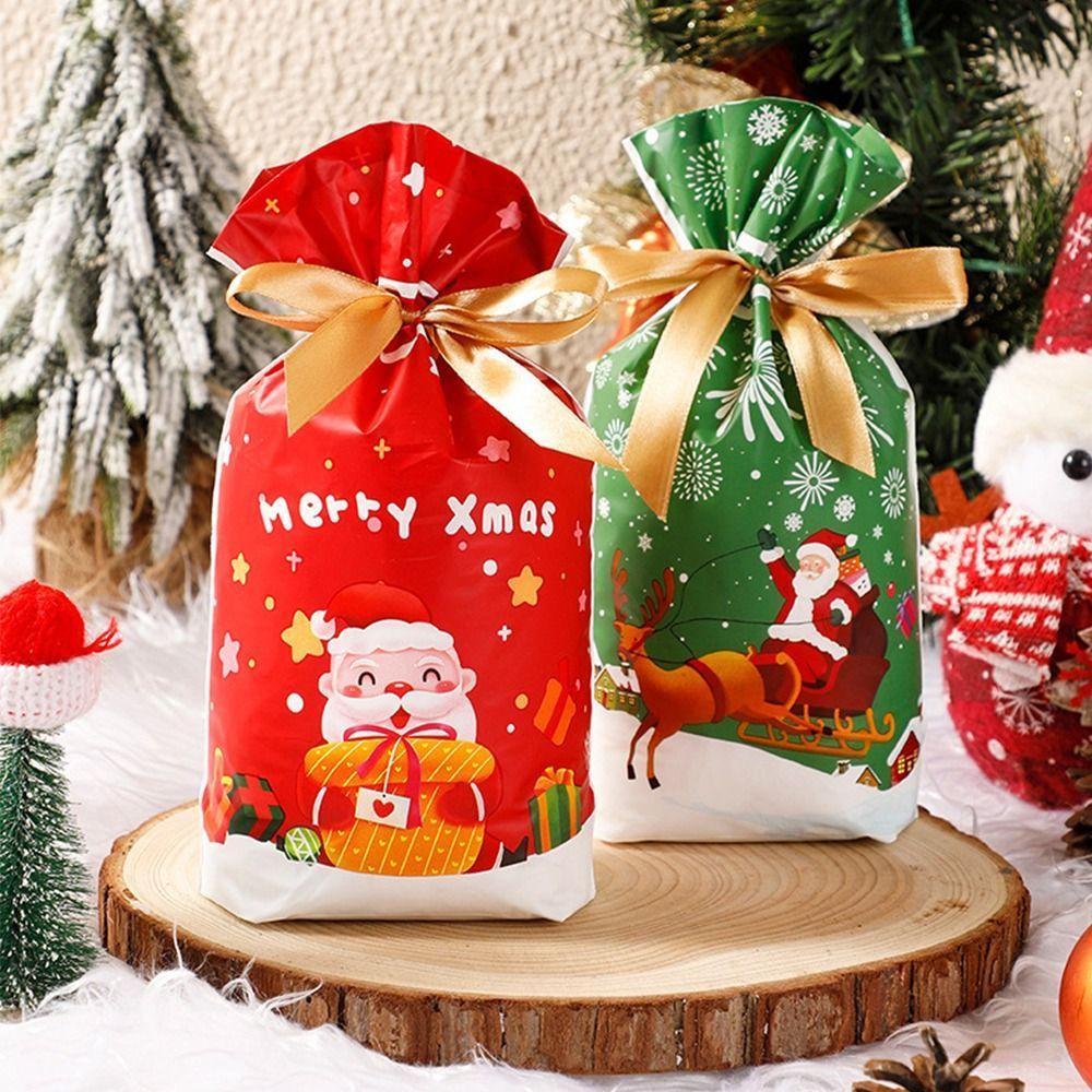50PCS Gifts Box Merry Christmas Xmas Candy Bags Snowmen Snowflakes Biscuit Bags Santa Claus Candy Treat Bag Christmas