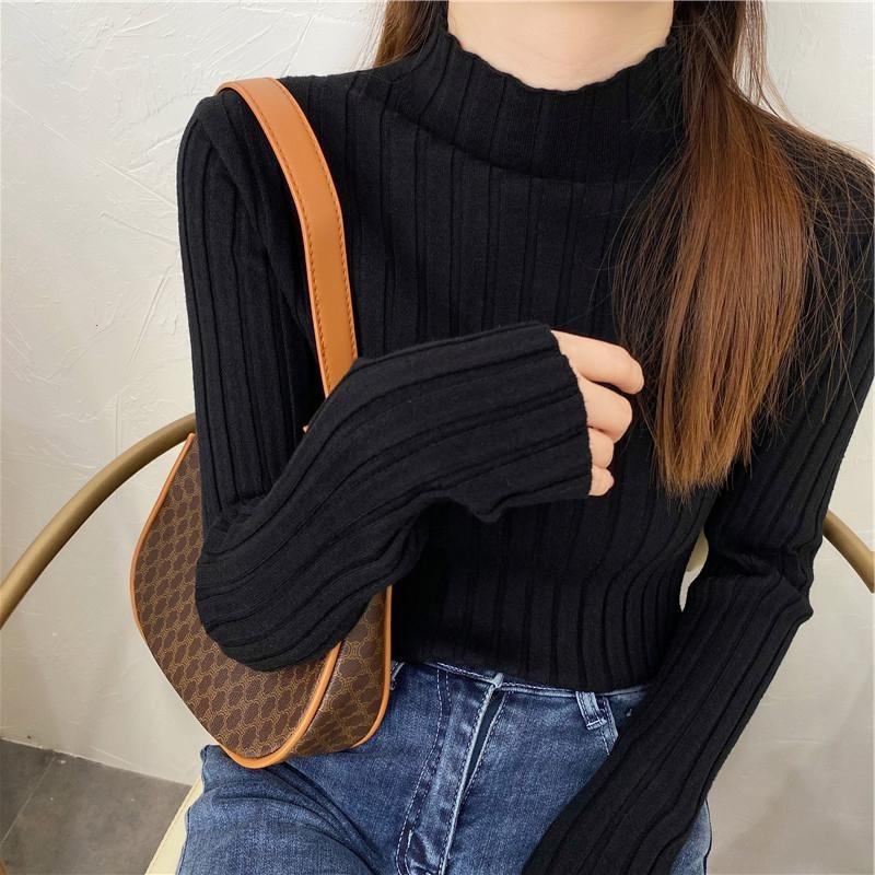 Autumn and Winter Semi-turtleneck Bottoming Sweater Women's Inner Pit Strip Pullover Shirt Solid Color Casual Tops Elegant Thin Simple Clothing