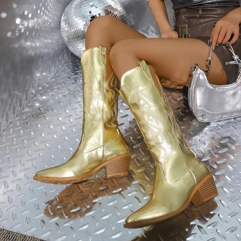 Fashion Female Shoes On Sale 2024 Sleeve Women Boots Autumn Winter Pointed Toe Warm Solid High Tube Chunky Heels Fashion Boots Zapatos