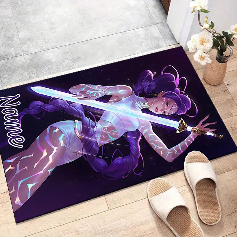 Custom KPop Demon Hunters Mat Personalized Name, Polyester Washable Indoor Entryway Rug, Gift for Christmas, Easter, Thanksgiving Day