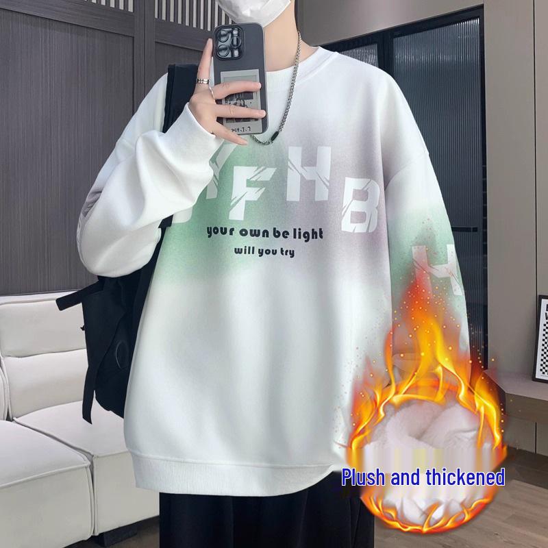 

Men s Drop Shoulder Loose Sweatshirt: Round Neck Autumn/Winter Letter Print Long Sleeve Youth T-Shirt. L