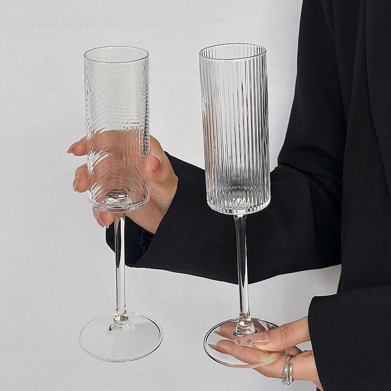 Transparent Striped Plastic Goblet Unbreakable Wine Glass Luxury Cocktail Champagne Cup For Party Drinkware