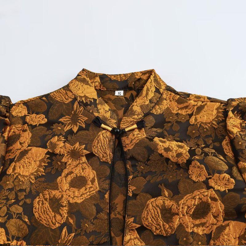 Kaslead New Women Clothes Western Style Simple and Versatile Leisure New Chinese Jacquard Bubble Top