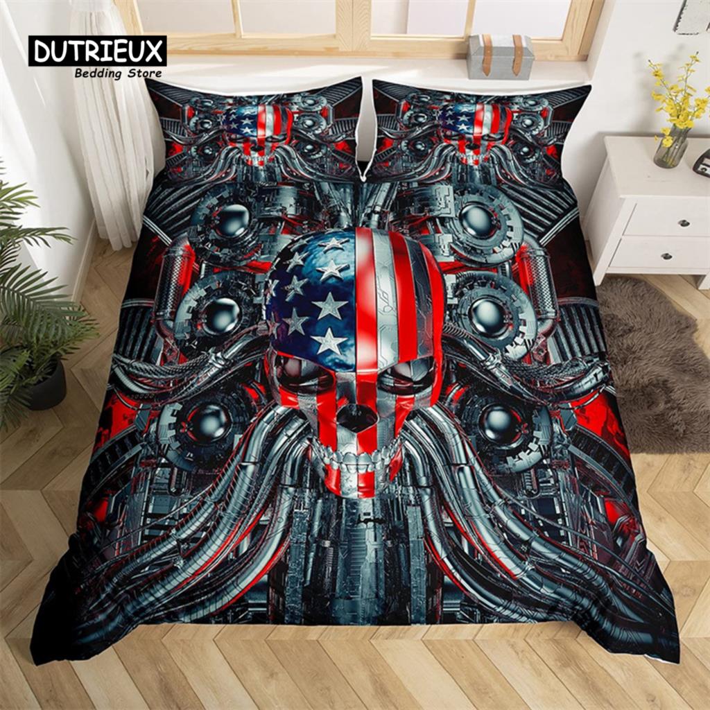 Robot Duvet Cover Set Cartoon Space Robot Bedding Set Patchwork Transformer Futuristic Machine Comforter Cover Twin Full For Boy