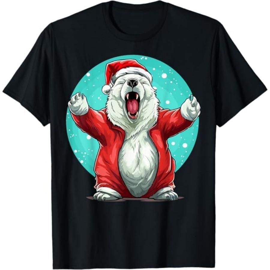 Polar Bear Wearing Santa Hat Xmas Polar Bear Lover Christmas T-Shirt PTKL Mens Womens Tank Top Sweatshirt Hoodie 744 Black S