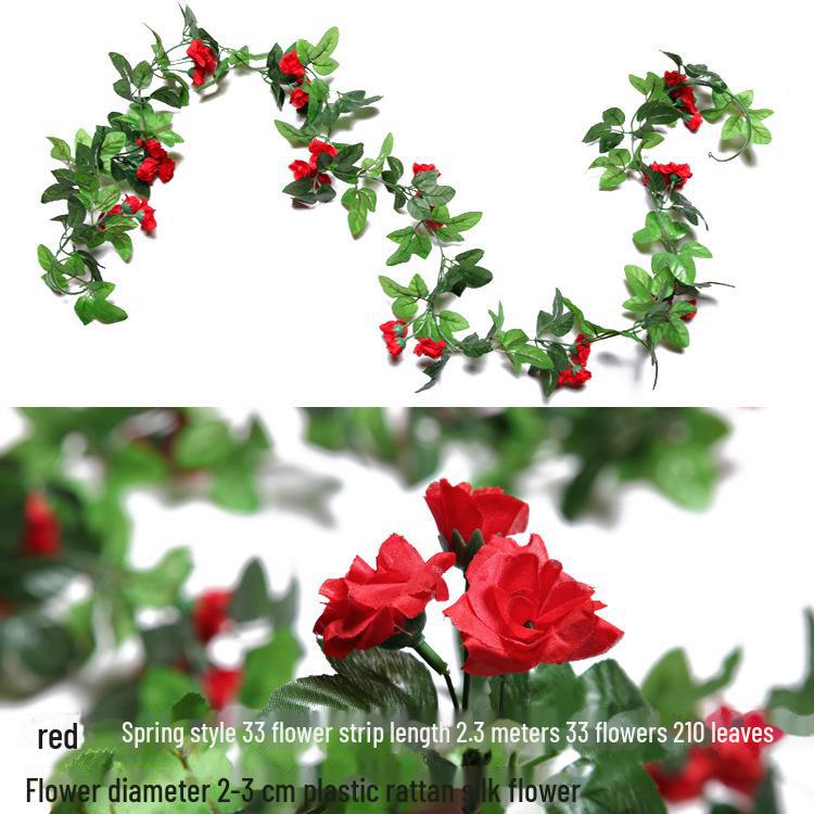 Silk and Plastic Roses Decorative Vines - Artificial Flowers for Weddings, Living Rooms, Home Ceilings, and Rattan Decor.