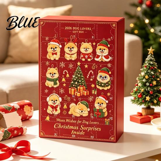 Acrylic Christmas Decorations Pomeranian Countdown, 24-Day Advent Calendar with 2D Holiday Surprise Gift Box Dog Ornaments, Tree Hanging Decor,
