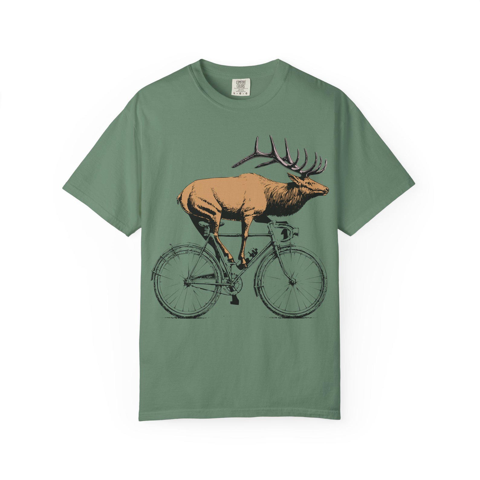 Whimsical Bicycle Deer T-Shirt: Eco-Friendly Animal Graphic Tee S