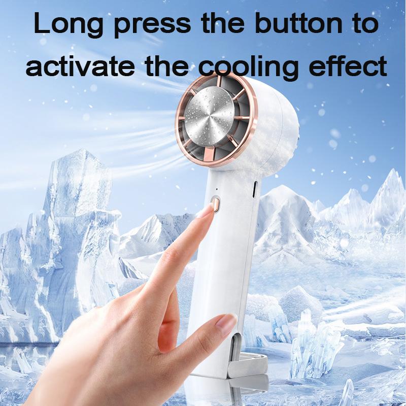 Portable Handheld Fan with Refrigeration Mode, 3 Speed Cold Wind Hand Fan, 2000mAh Battery Operated Rechargeable USB Fan