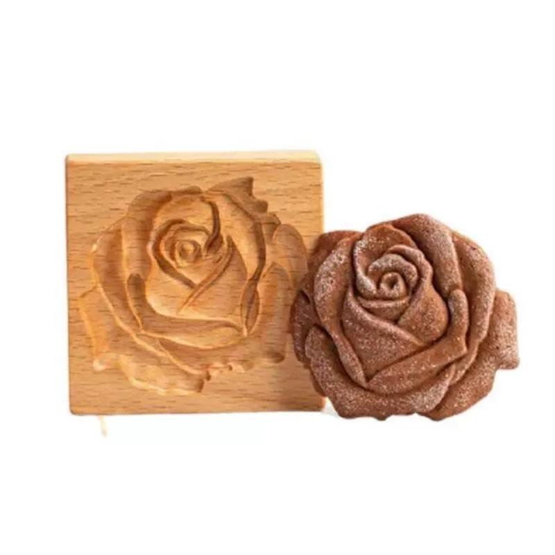 Multi-Shape 3D Wooden Cookie Cutter - Carved Biscuit Stamp Embossing Molds for Festival Baking Gingerbread Making