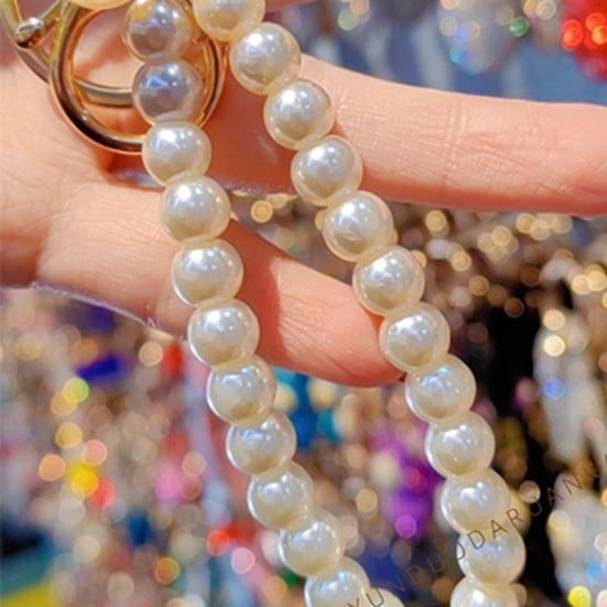 Folding Mirror Keychain Women Portable Makeup Mirror Rhinestone Faux Pearl Chain Sparkling Mirror Pendant for Touch-Ups Handbag