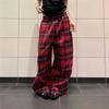 Vintage-inspirierte Color-Block-Karos mit Kordelzug, weites Bein, Damen, Herbst, Freizeit-Hosen