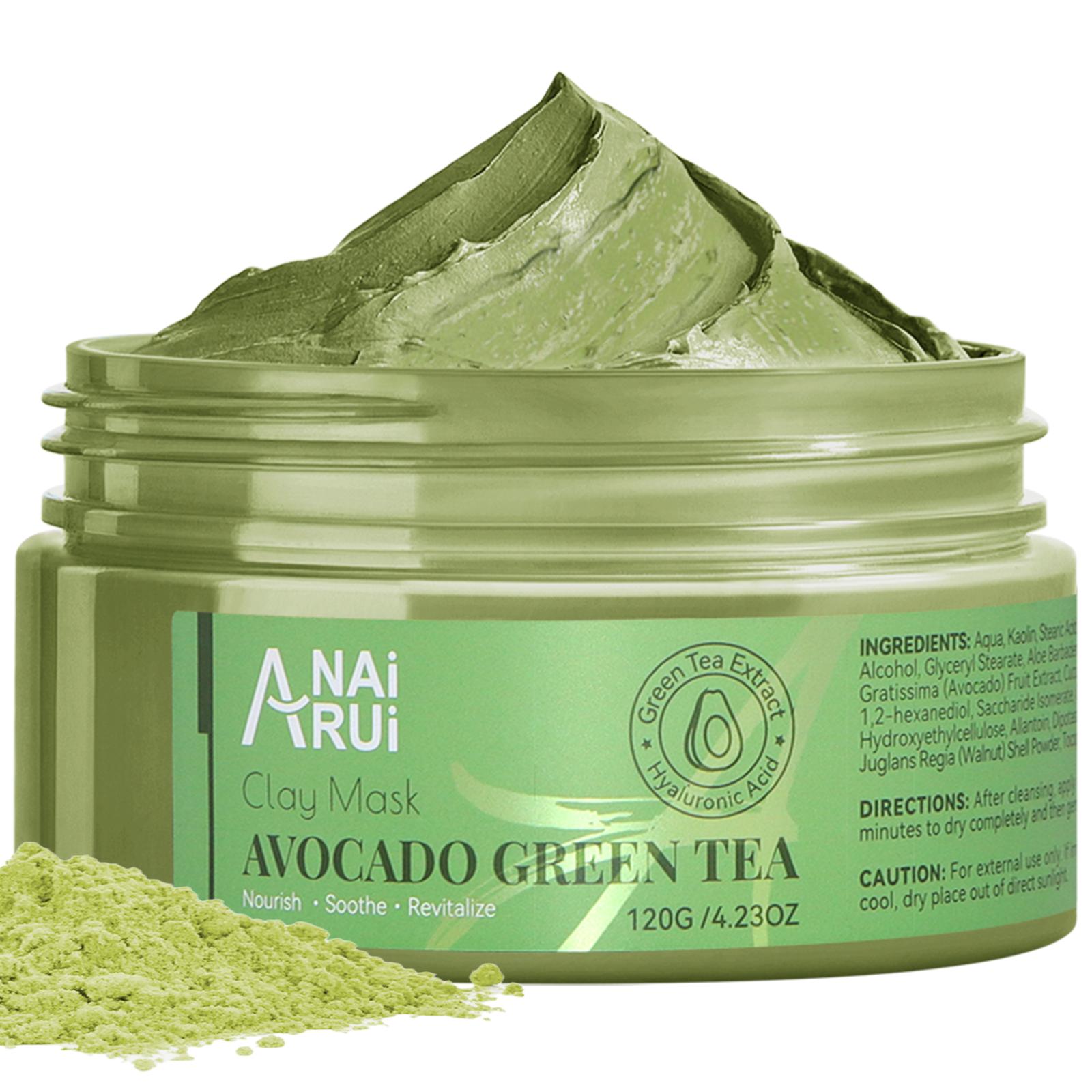 ANAI RUI Avocado Green Tea Clay Face Mask 120g, Deep Cleansing Mud Mask, Hydrating Moisturizing Skin Care Mask, Daily Facial Beauty Gift for Women