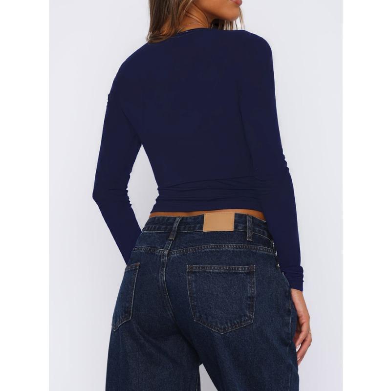 Women's Y2k Slim Lace Spliced U-neck Long-sleeved Top