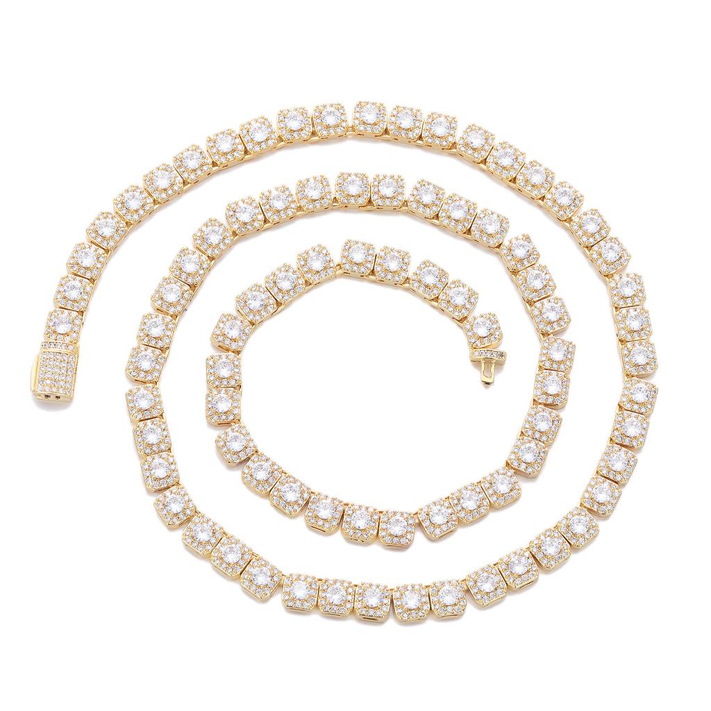 European and American light luxury fashion square zircon rock sugar chain 2026 spring trend hip hop square jewelry accessories