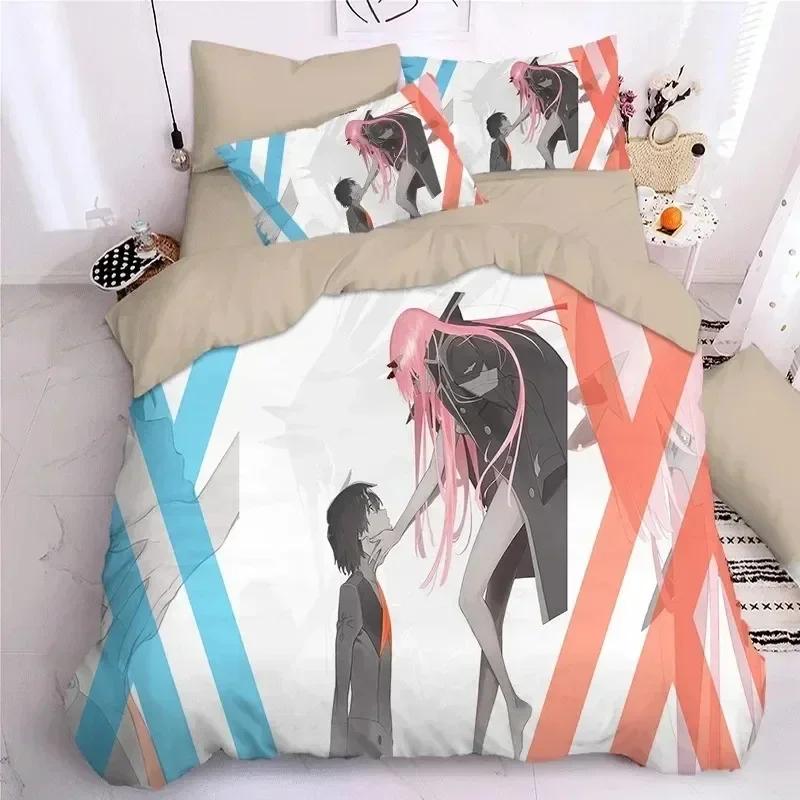 

Darling In The Frank Xx Bedding Sets Japan Game Figure Prin With Pillowcase Bed Duvet Cover Soft Queen King Size Bedclothes Home EU Single(135*200cm)3pcs