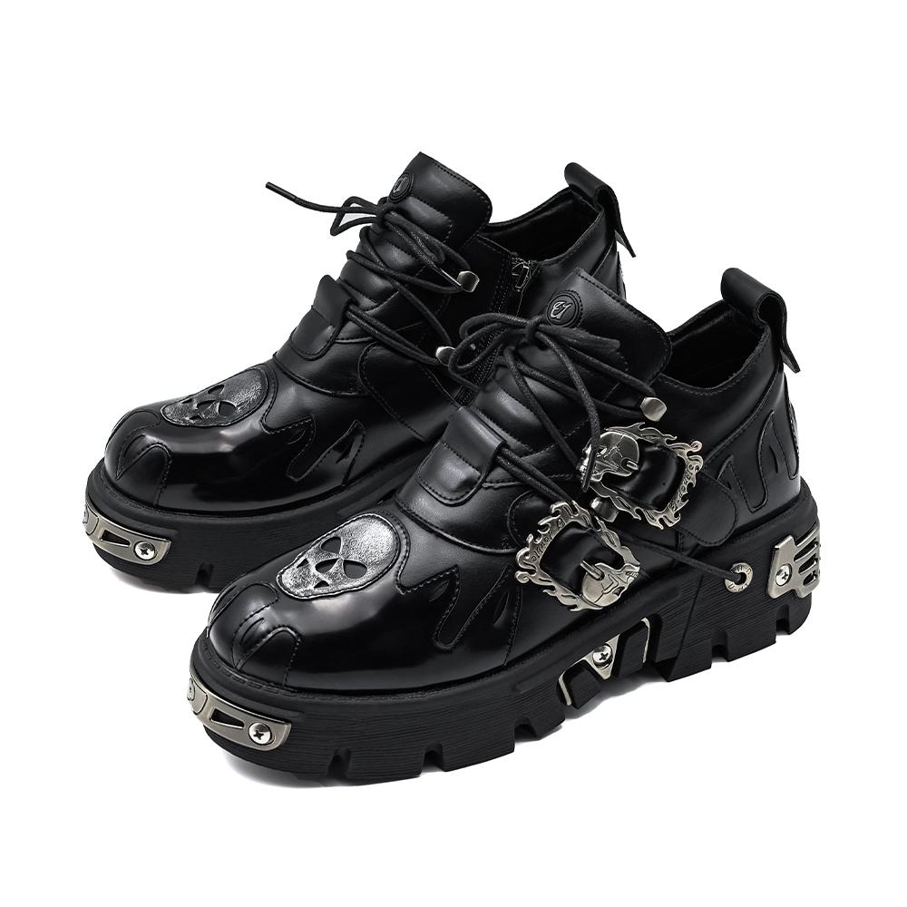 Men And Women Vintage Rock Couple Shoes  New Dark Punk Leather Retro Boots Metal Niche Design Unisex Single Platform Shoes