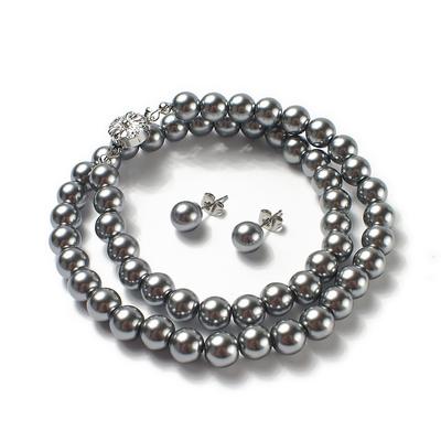 Pearl Necklace and Made In Domestic 8mm for Ceremonial Comes with a Drawstring Bag Black 40 [CRANES COLLECTION] Earrings, 2-piece Set, Japan, Gray,