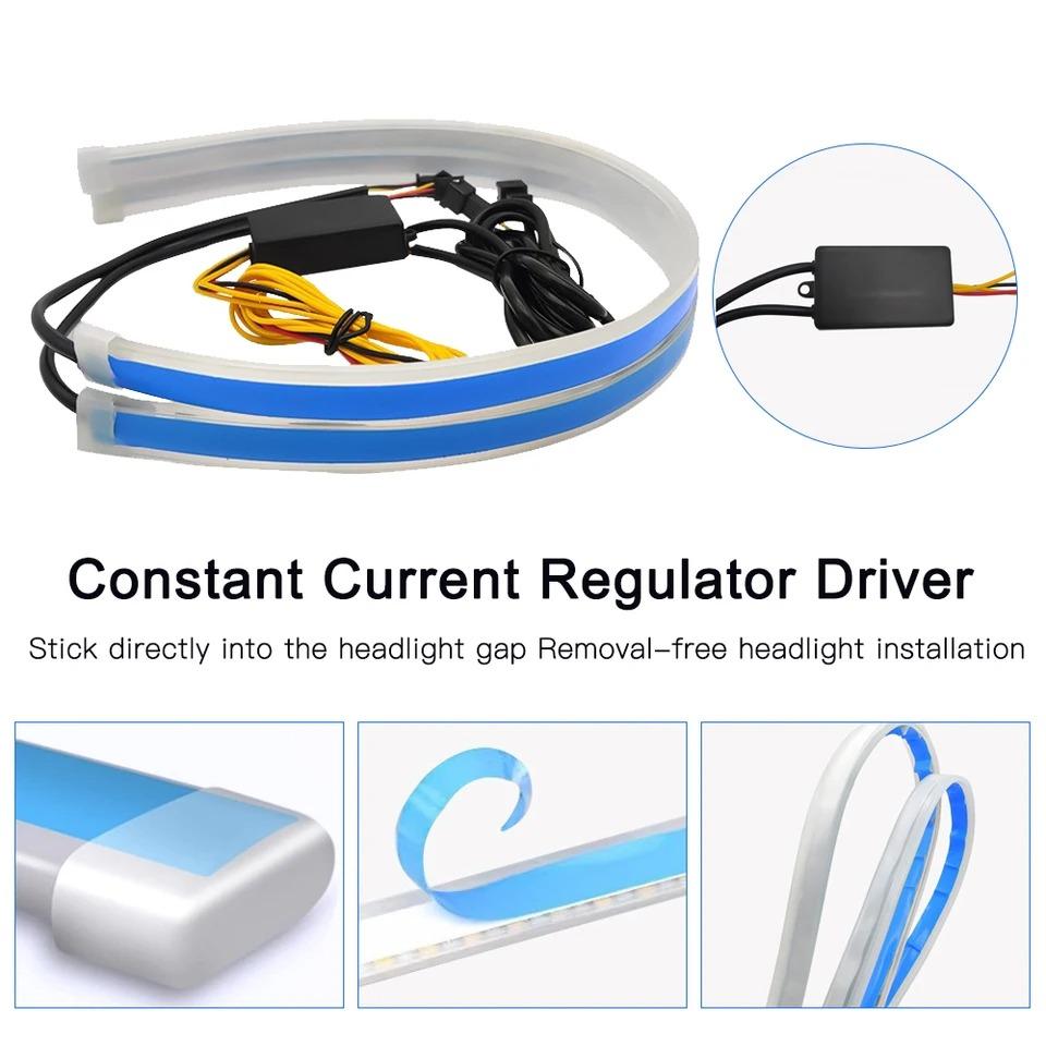 2Pcs Car LED Headlight Strips Super Bright Flexible Waterproof Easy Installation LED Daytime Running Light Strips With App Control Auto Accessories