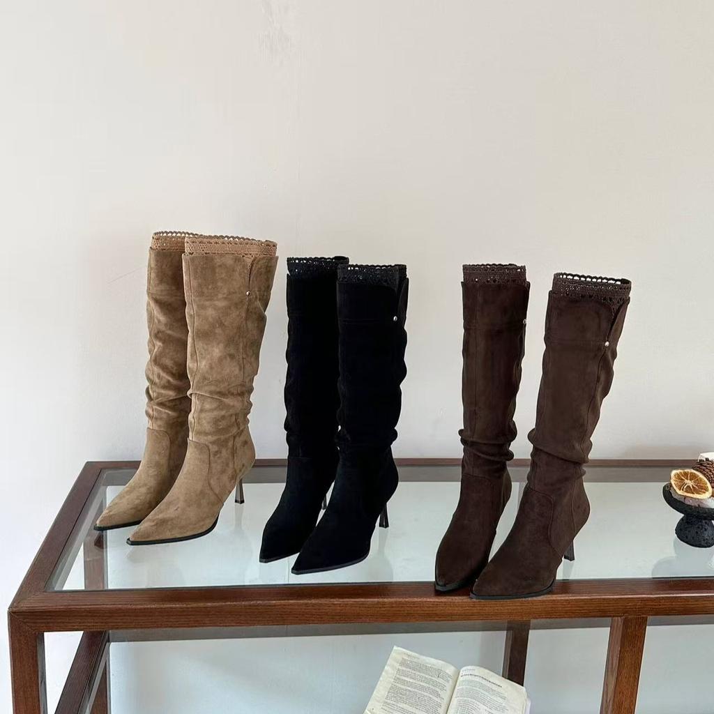 High Heeled Boots Autumn/Winter Pointed Head Thin Heel Maillard Stack