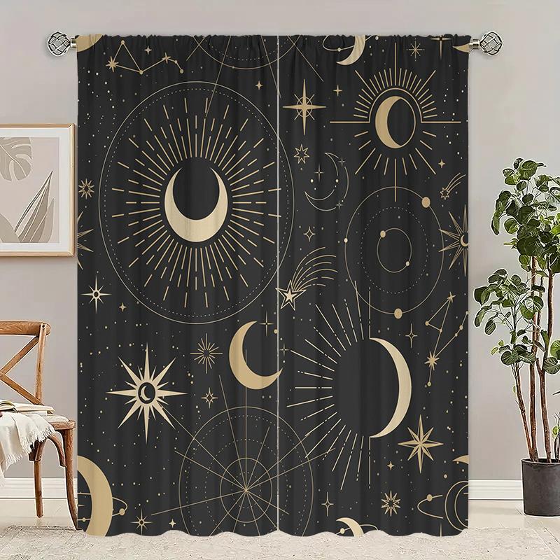 2Pcs Moon Stars - Printed curtains, Polyester material, bedroom curtains, Living room decor, home decor