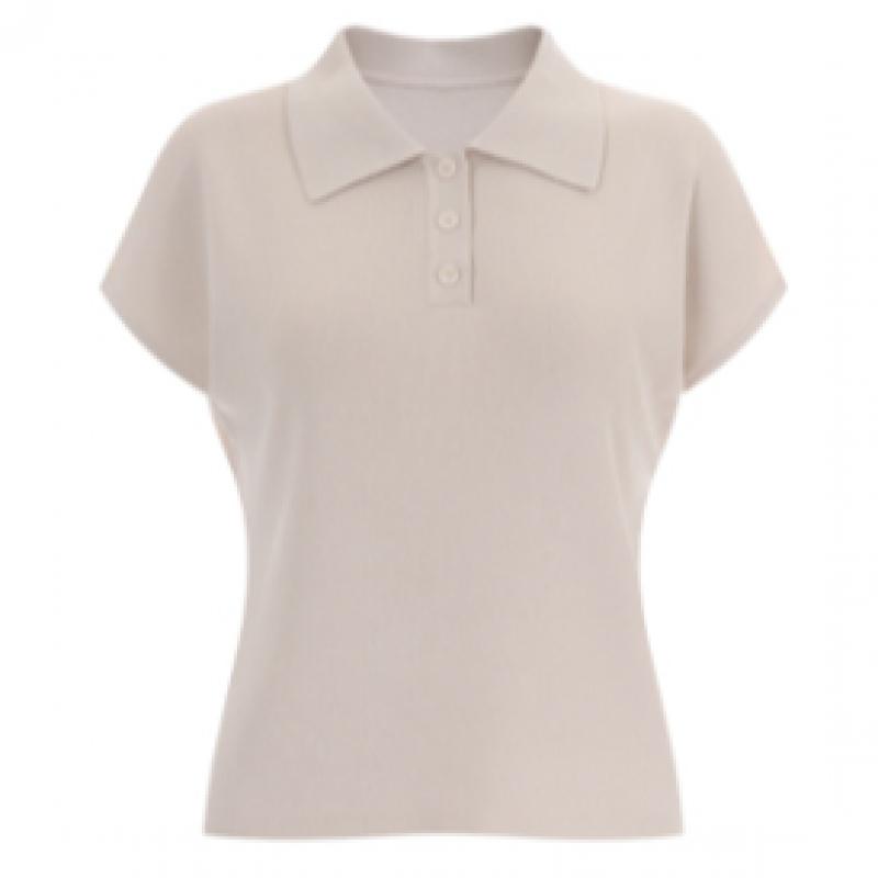 Shop   Women Collar Neck BuTTon Half Open Cap Sleeve KniT T shirT Black Bom Wkn 
