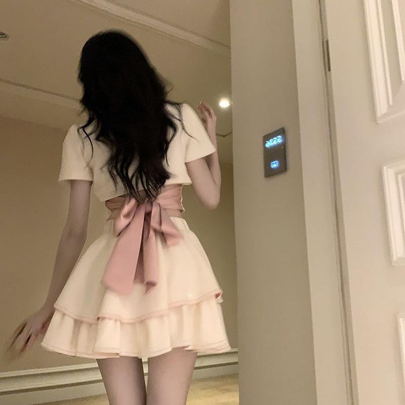 Women's Ballet-Inspired Bow T-Shirt & Fluffy Short Skirt Set