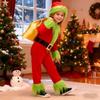 Yi-gog Kids' Christmas Santa Costume, Green Monster Plush Jumpsuit, Santa Cosplay, 4-Piece Set with Dress, Santa Hat, and Belt, Perfect for Family