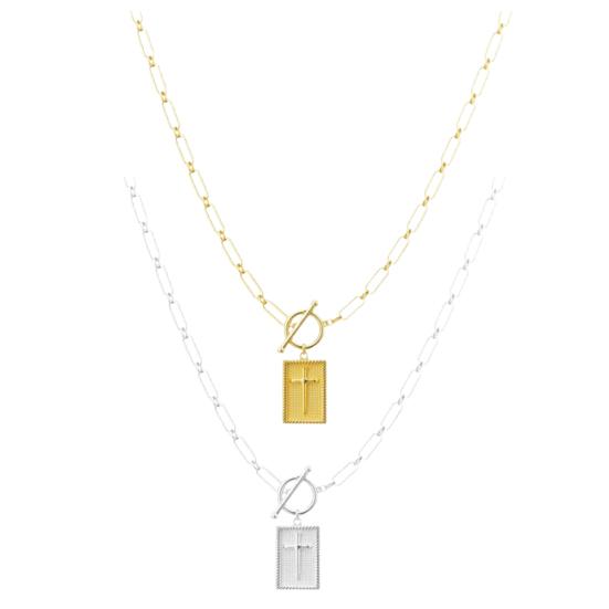 Women Cross Pendant Necklace 16" Paperclip Chain Trendy Dainty Charm Necklace for Women Fashion Religious Simple Jewelry Gift