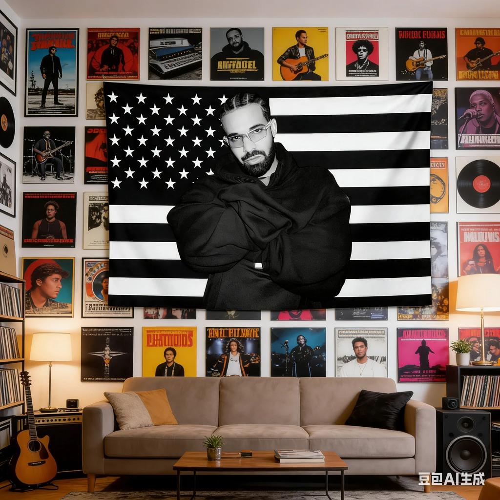 Drake Hip Hop Flag Tapestry Wall Hanging Black White American Flag for Bedroom Living Room Dorm Home Decor