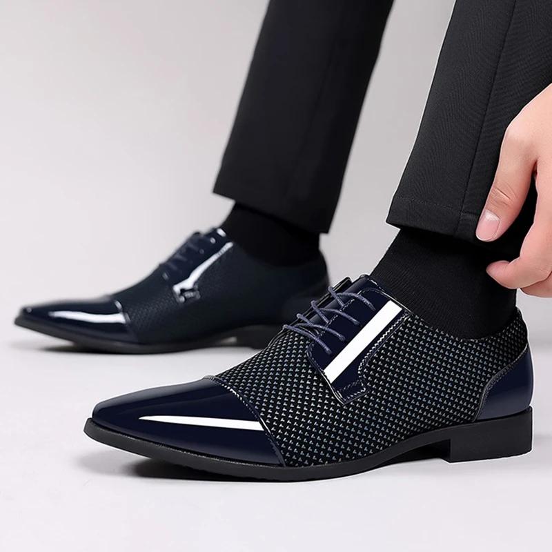Trending Classic Mens Dress Shoes for Men Oxfords Patent Leather Shoes Lace Up Formal Black Leather Wedding Party Shoes 2024 Hot