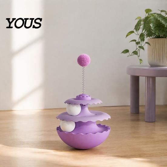 Interactive Pet Toys for Cats 2PCS Cat Tumbler Track Toy, Multi-Layer Turntable Toy Spring Powered Teaser with Plush Ball, Self Play Puzzle
