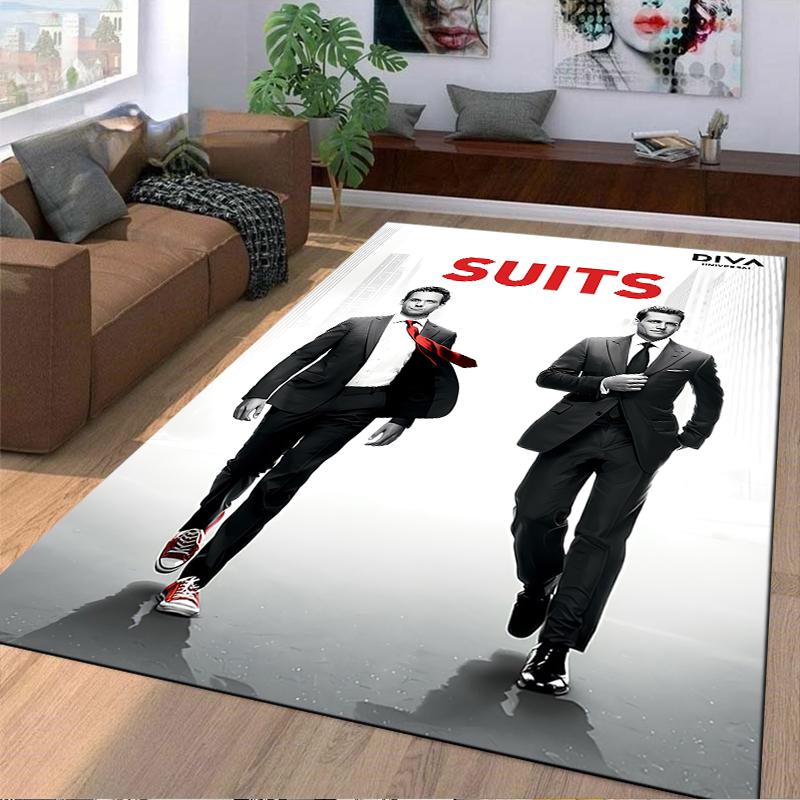 Non-Slip Floor Rug Suits TV Series Lawyers Walking Suit Poster Red Tie boho folk decorative pattern great for gaming room studio apartment