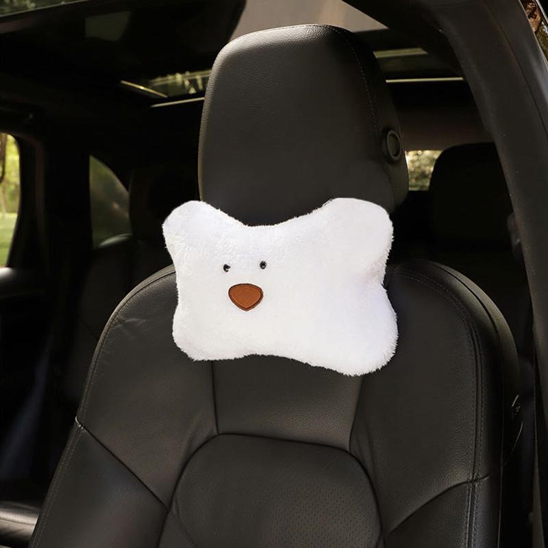 Cute Cartoon Plush Bear Rabbit Car Headrest Waist Pillow Soft Comfortable Cushion Lumbar Support Car Accessories Interior