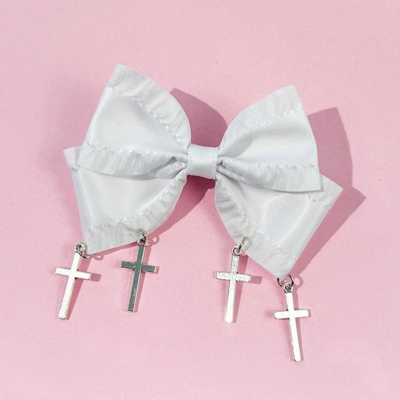 1PC Elegant Bows Hair Clip with Heart Crosses Design Soft Fabric Hairpin For Women Girls Daily Use