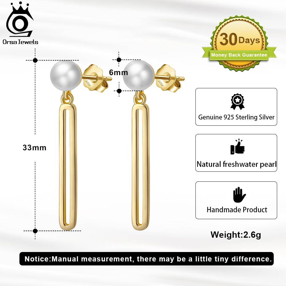 ORSA JEWELS Vintage 925 Sterling Silver Natural Baroque Pearl Earrings with Paper Clip Eardrops for Women Handmade Jewelry GPE29