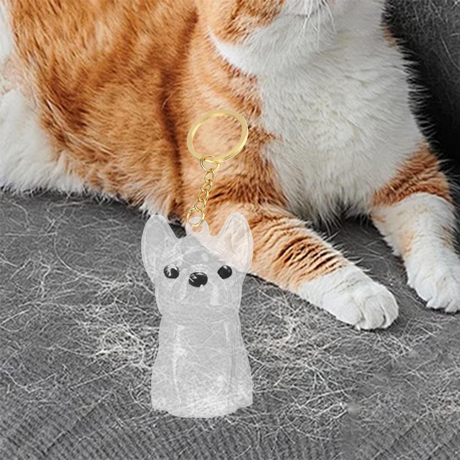 

Брелок в форме собаки, подвеска для сумки, креативный компактный сувенир, памятный сувенир, прозрачный, с шерстью питомца Bulldog